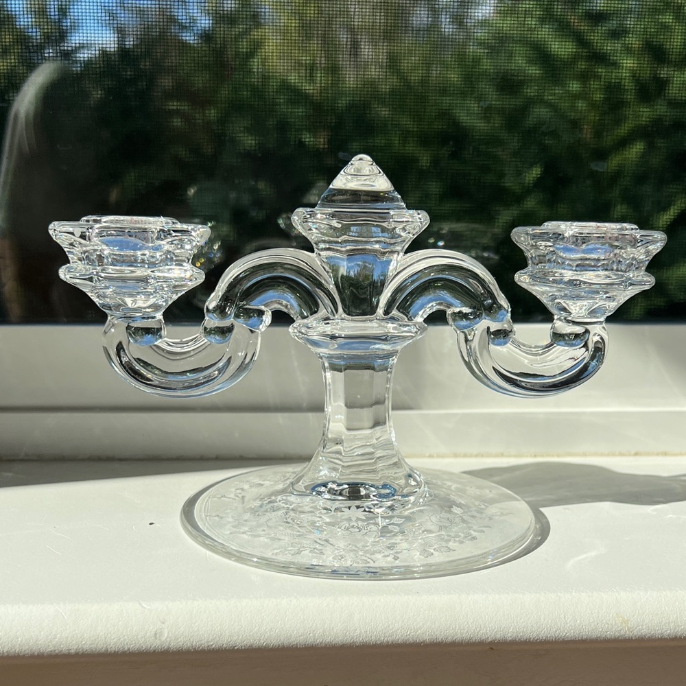 Vintage Fostoria Midnight Rose Etched Two Candlestick Candelabra Dome Center - Picture 10 of 16